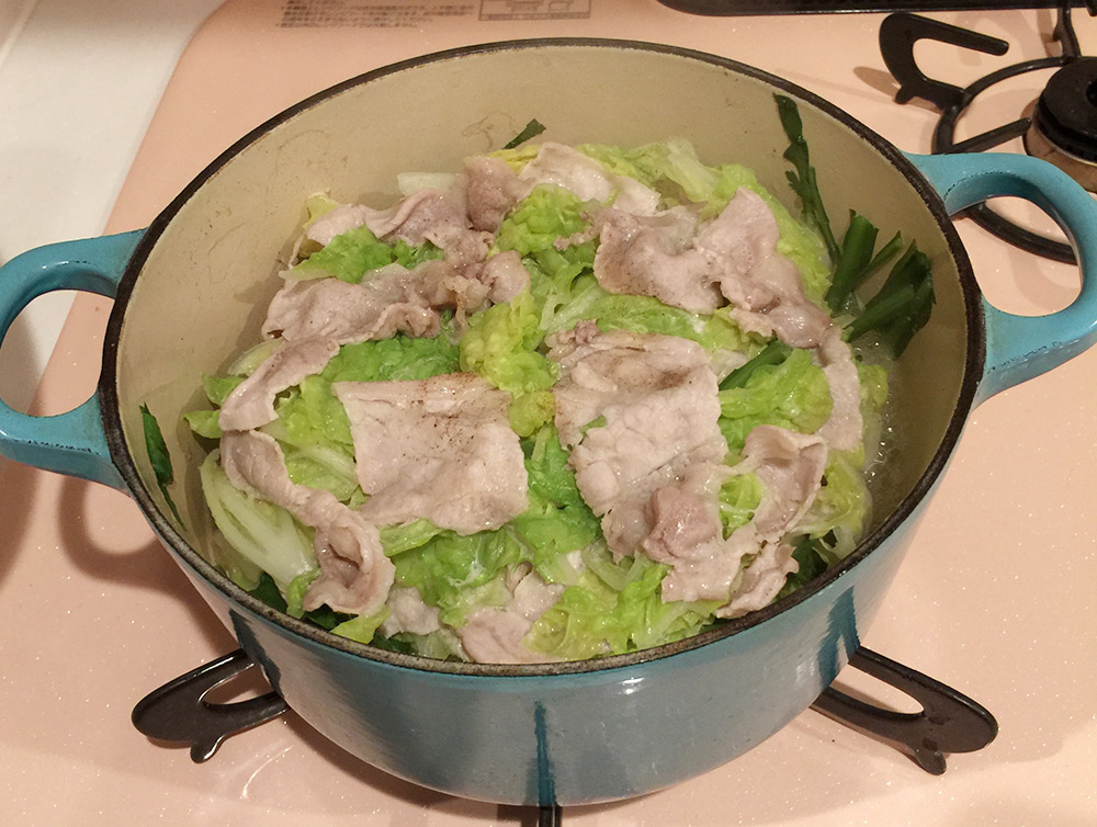 ルクルーゼで白菜と豚肉の重ね煮